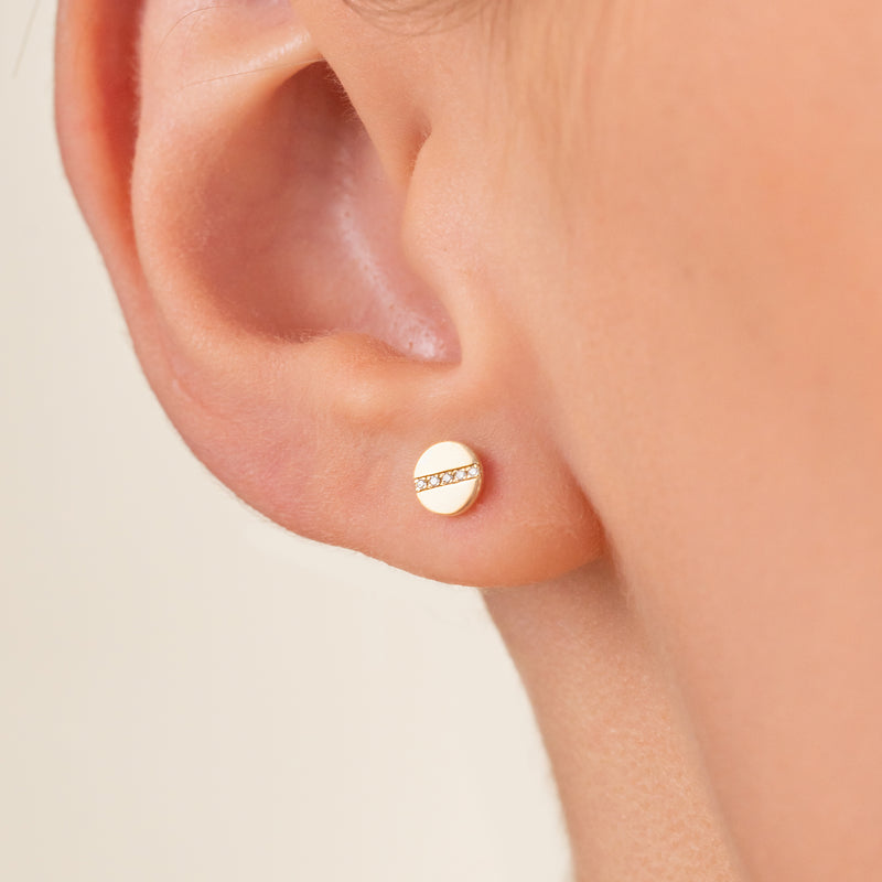 Natural Diamond Solid Gold Circle Studs