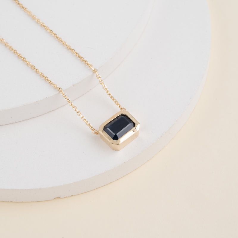 minimalist Solid Gold Handmade blue Sapphire Pendant