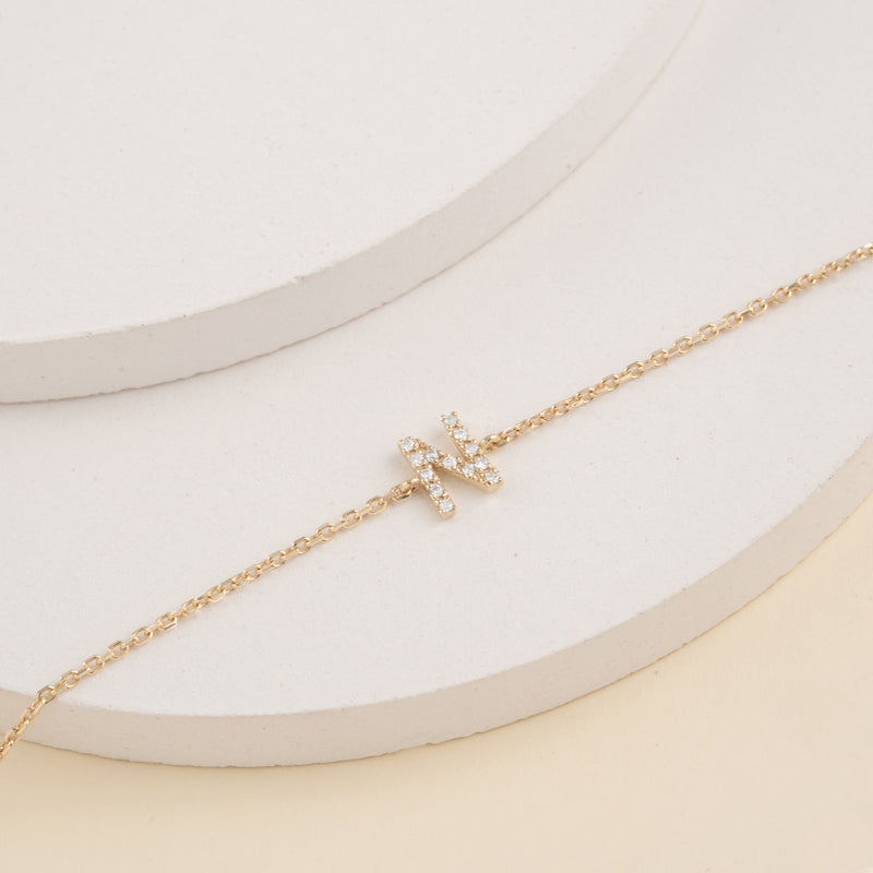 Minimalist Diamond Initial Bracelet