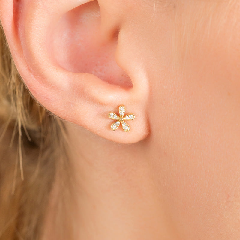 Handmade Gold and Diamond 5 Petal flower Studs