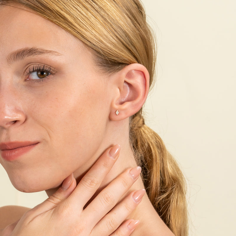 Minimalistic Diamond shape Stud Earrings filled with diamonds for her