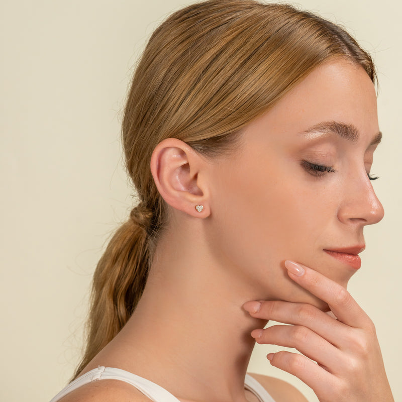 Petite paved Diamond Gold Heart stud Earrings