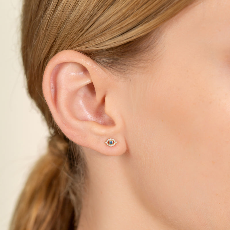 Nautral Diamond and Sapphire Lucky Eye Earrings