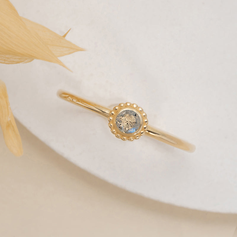 Dainty Natural Labradorite Art Deco Ring