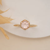Hexagon Shape Rose Quartz Ring - SARAH ELISE