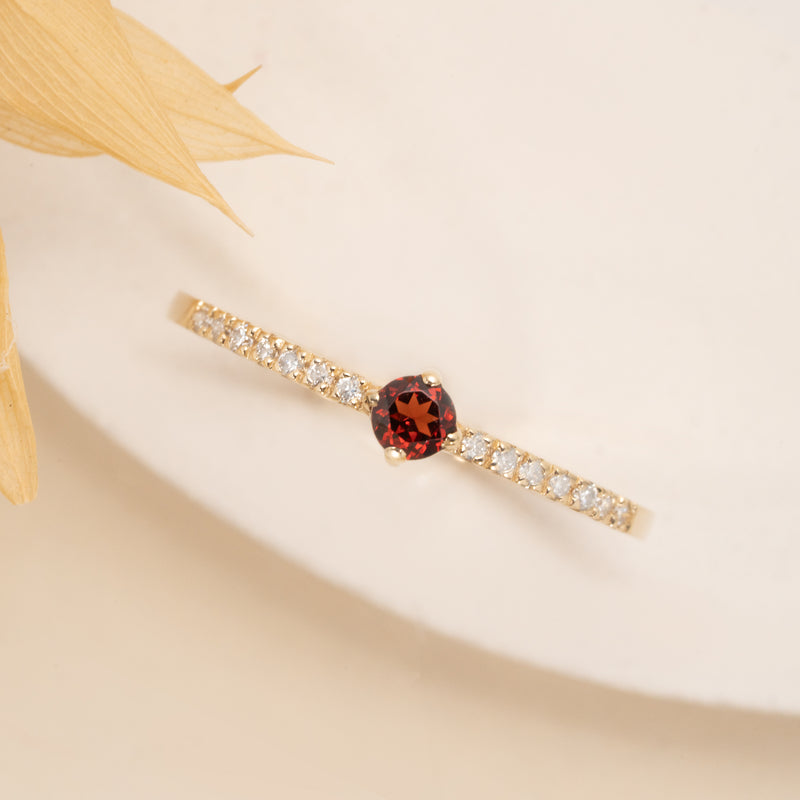 Stackable Garnet Gemstone Ring with Diamonds