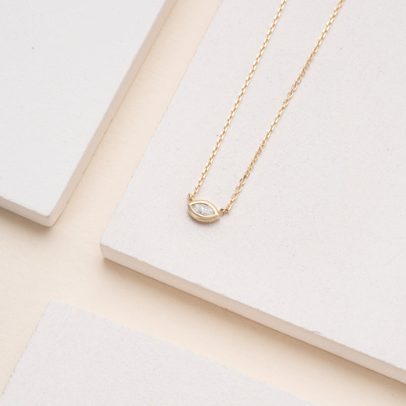 Handmade Solitaire Diamond eye shape Pendant Necklace