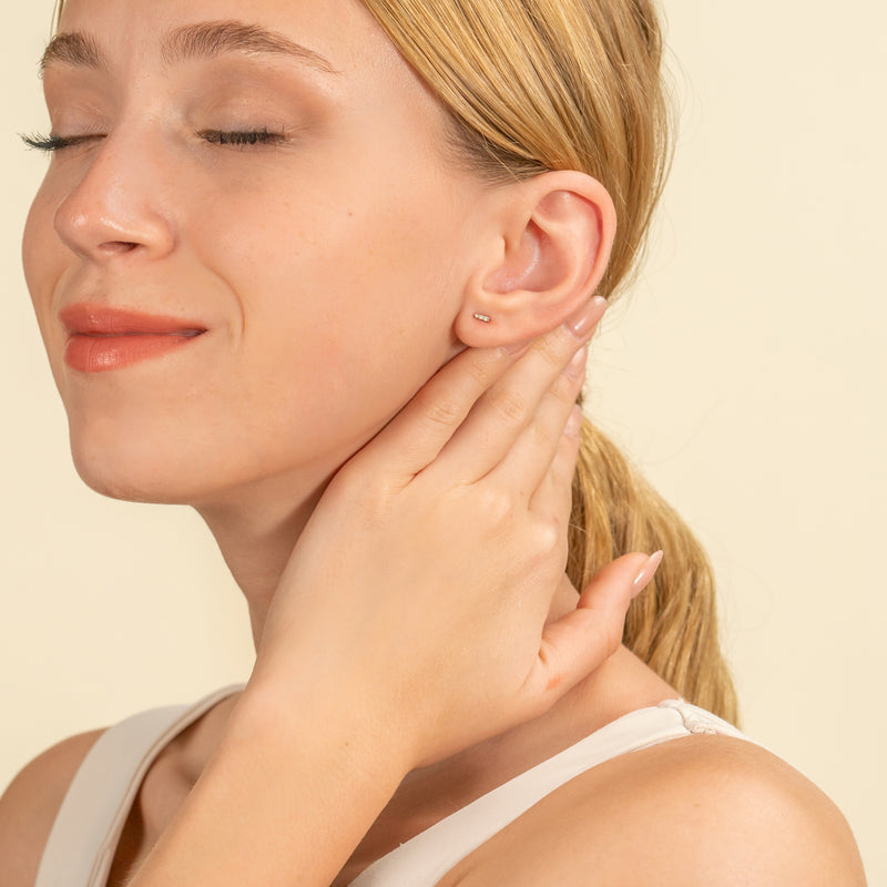 model wears dainty Natural Diamond Spike Earring studs for her