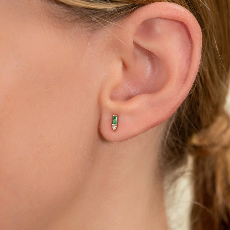 Handmade dainty Natural Emerald Diamond Studs