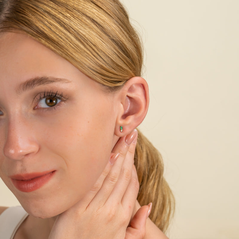 petite Diamond and Emerald Studs for her