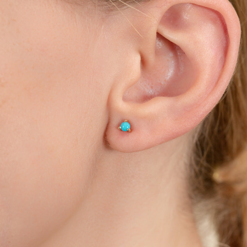 petite Natural Turquoise solid Gold Studs