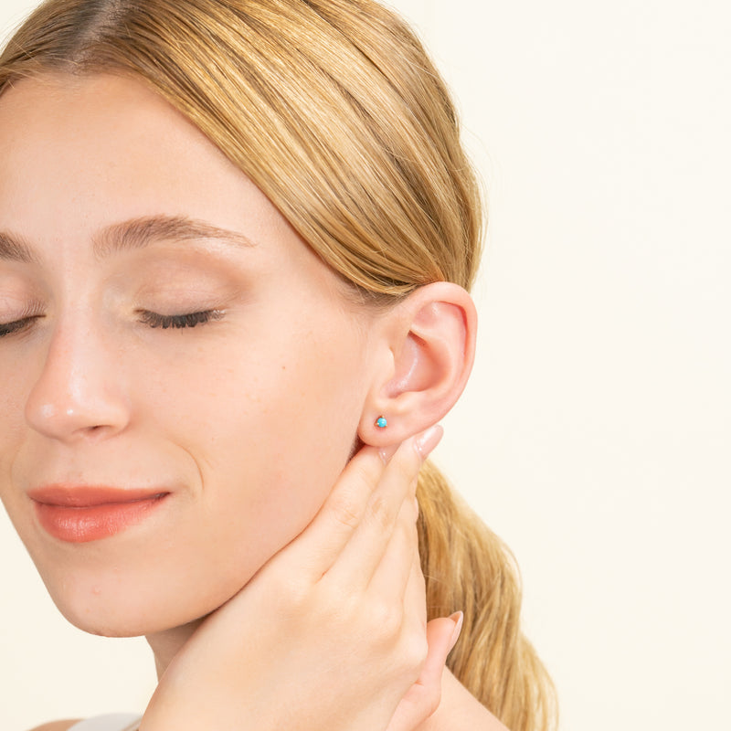 dainty Natural Turquoise Gold Earring studs