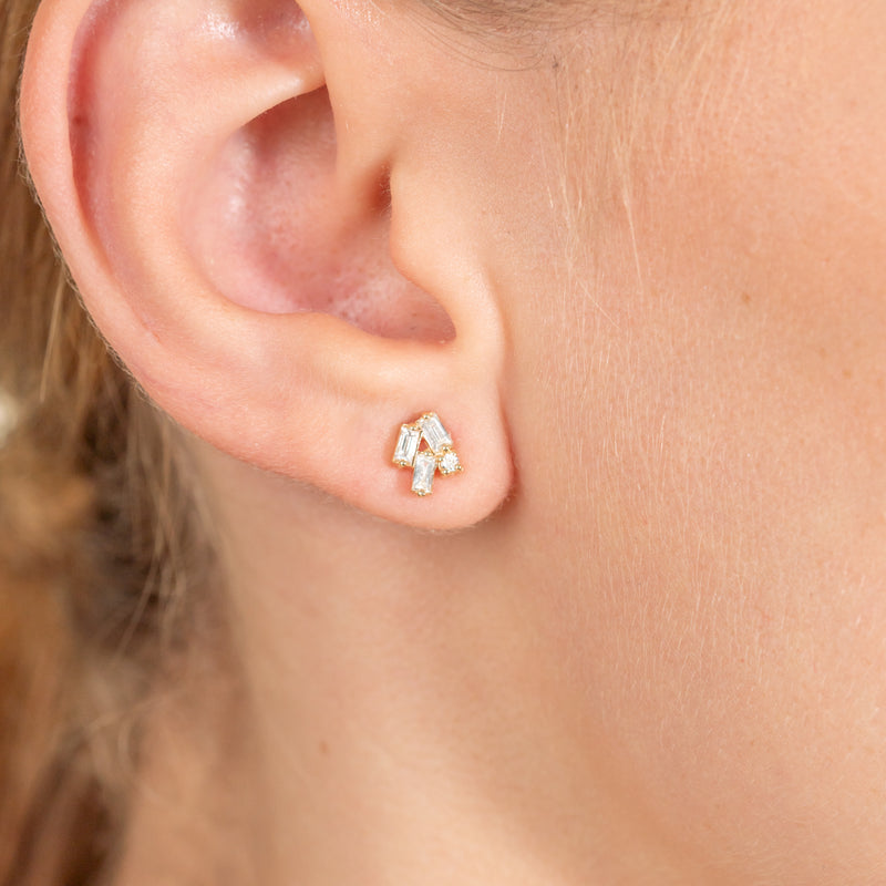 Petite Round and Baguette Multi Diamond Studs