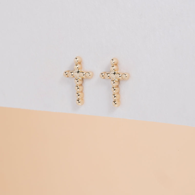 Handmade Solid Gold Cross Studs