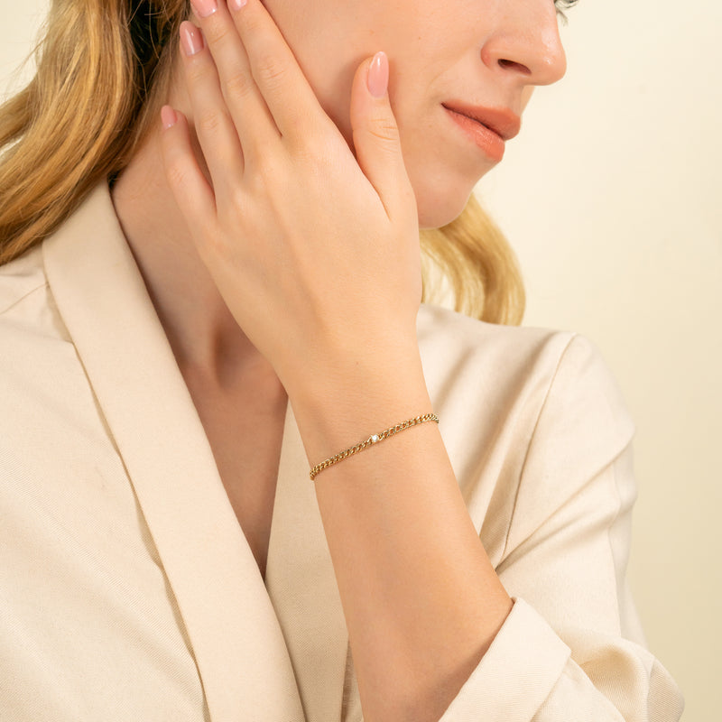 Solid Sold Cuban Chain and Diamond Bracelet