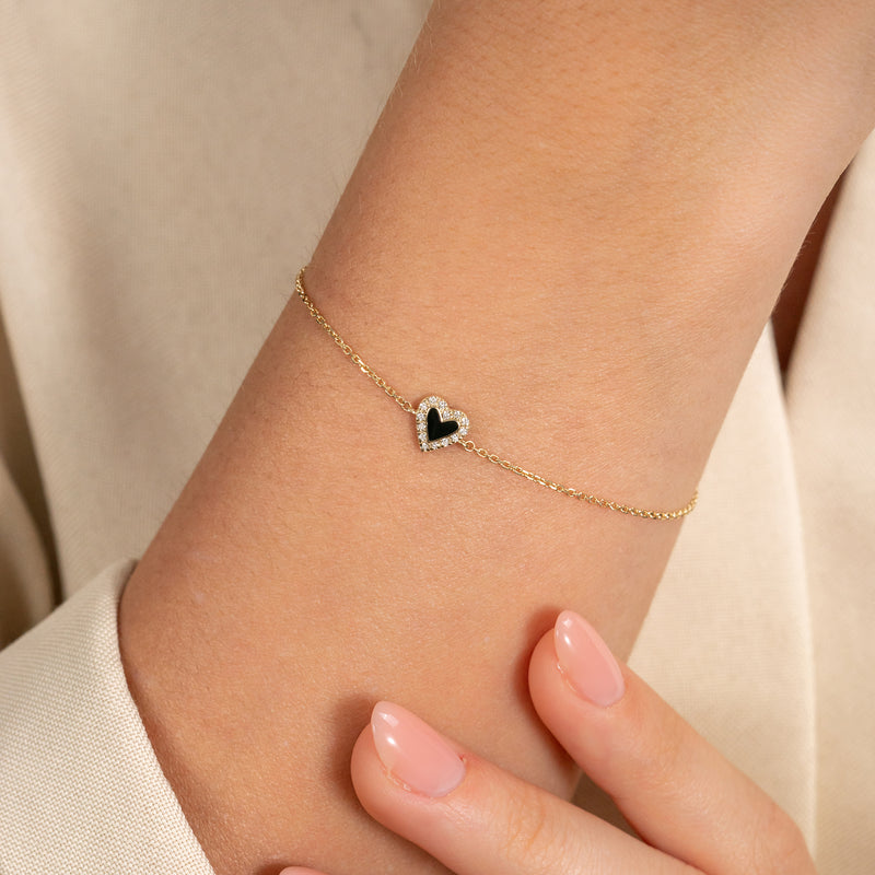 Solid Gold Black Heart Bracelet