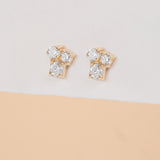 Handmade solid gold three Natural Diamond Cluster Studs