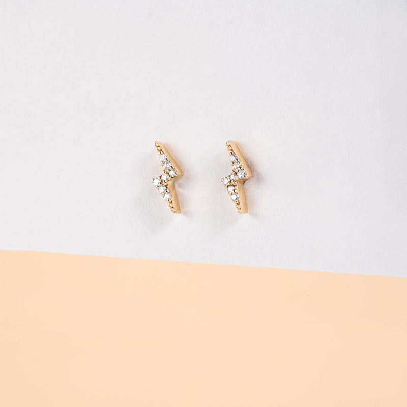 Pair of dainty handmade solid 14k gold lightning bolt studs