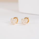 Solid Gold Pave Diamond Heart stud Earrings for her