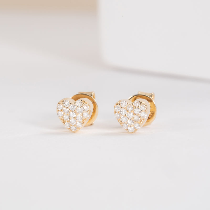 Solid Gold Pave Diamond Heart stud Earrings for her