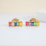 Baguette Sapphire Rainbow stud Earrings in 14k solid gold 