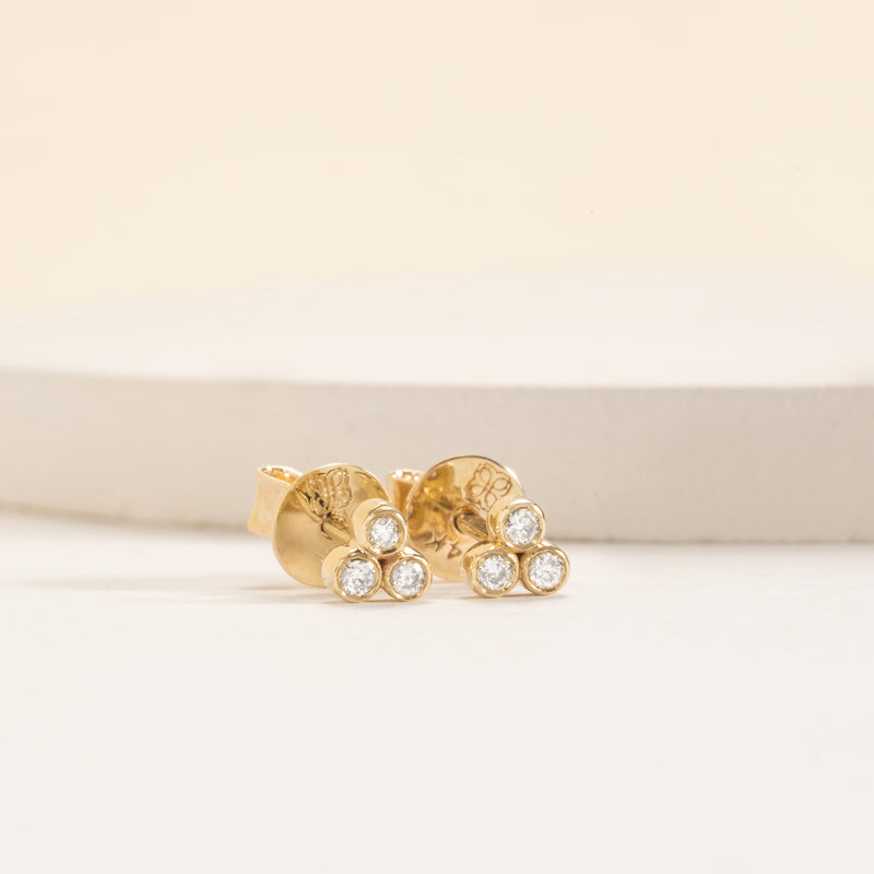 Natural Multi Diamond Stud Earrings in solid 14k gold