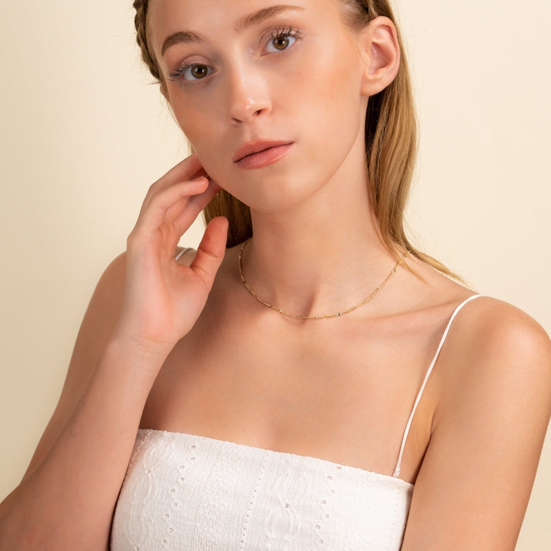 Dainty solid Gold mixed chain Necklace for her