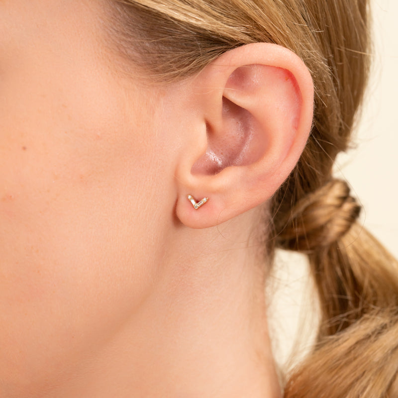 Handmade dainty Solid Gold chevron Diamond Studs