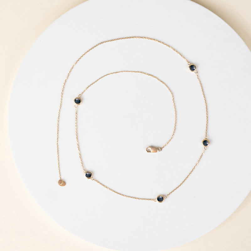 Layering Necklace with Blue Sapphire bezel Stones