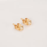 minimalist Diamond Gold Pyramid Stud earrings