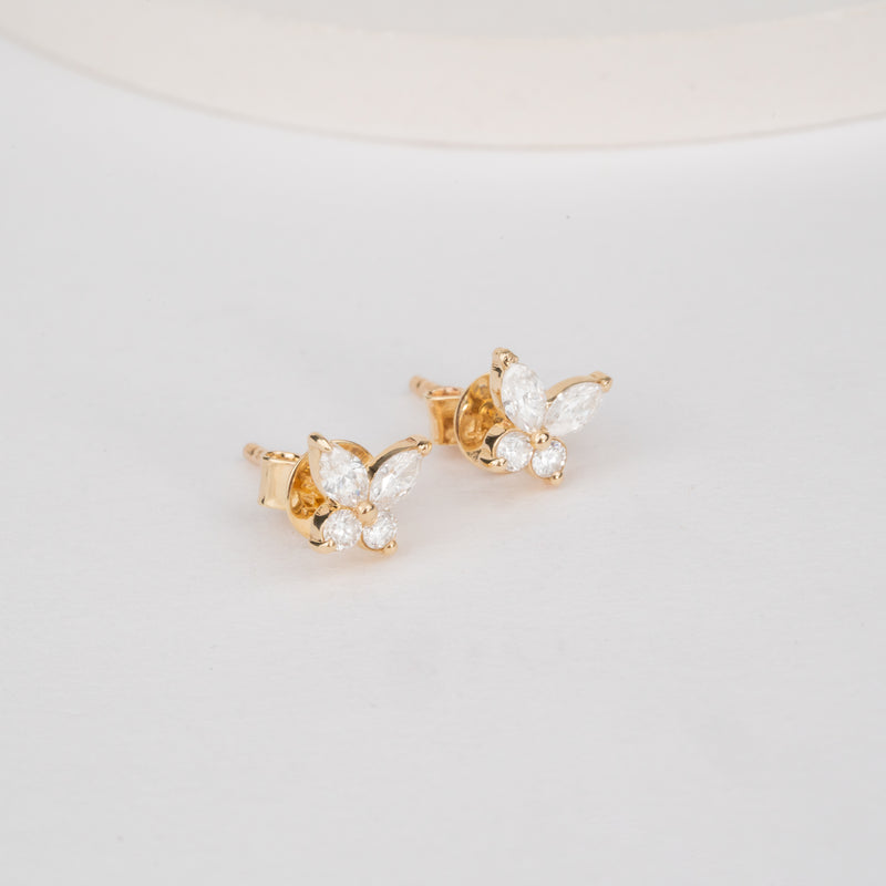 14k Solid Gold Diamond Butterfly Studs