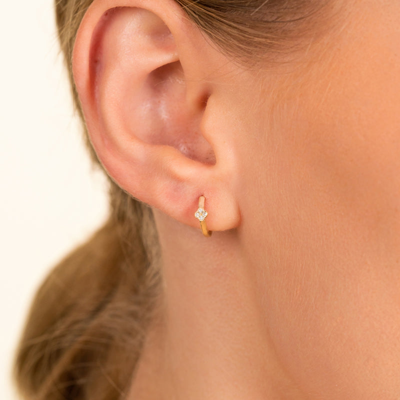 Petite Diamond clover Gold Hoop huggies