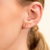 dainty Round and Baguette Diamond Gold huggie Earrings 