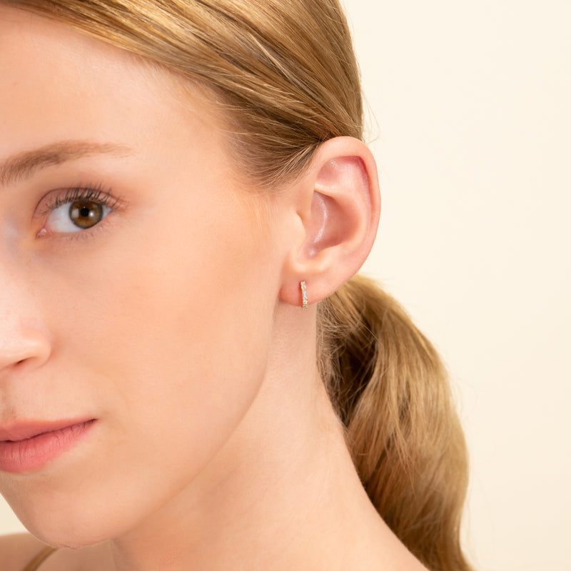 dainty handmade Baguette Diamond multi stone Hoops