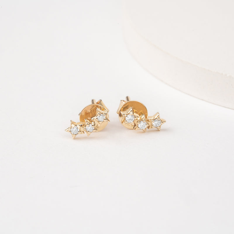 Handmade solid 14k Gold Diamond Star stud Earrings