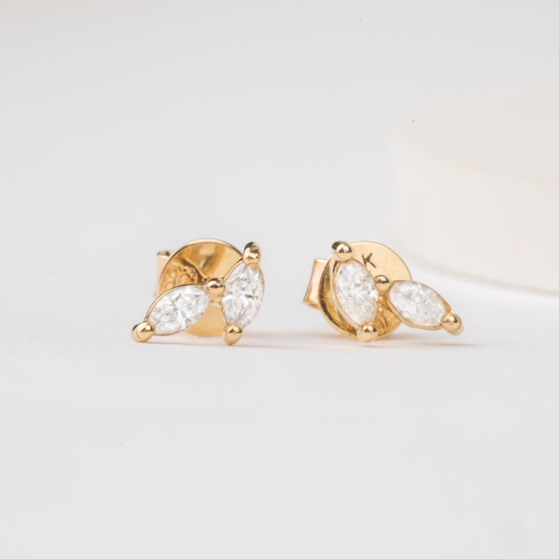 Handmade double Diamond Gold Earring studs for her