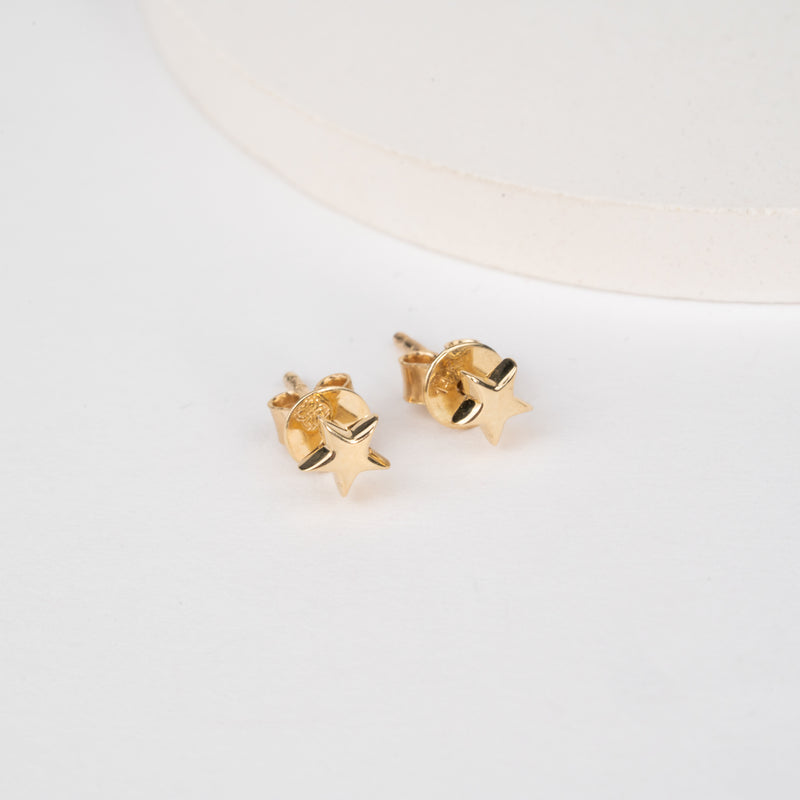 Handmade solid Gold Star Earring studs for her