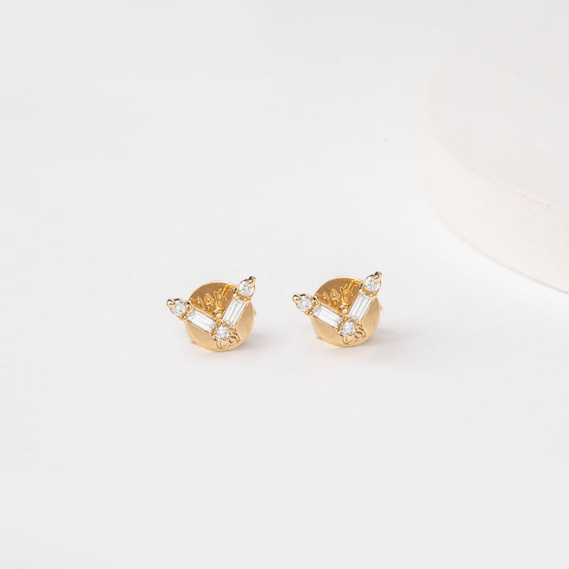 Petite solid gold diamond Chevron Earrings in solid gold for her