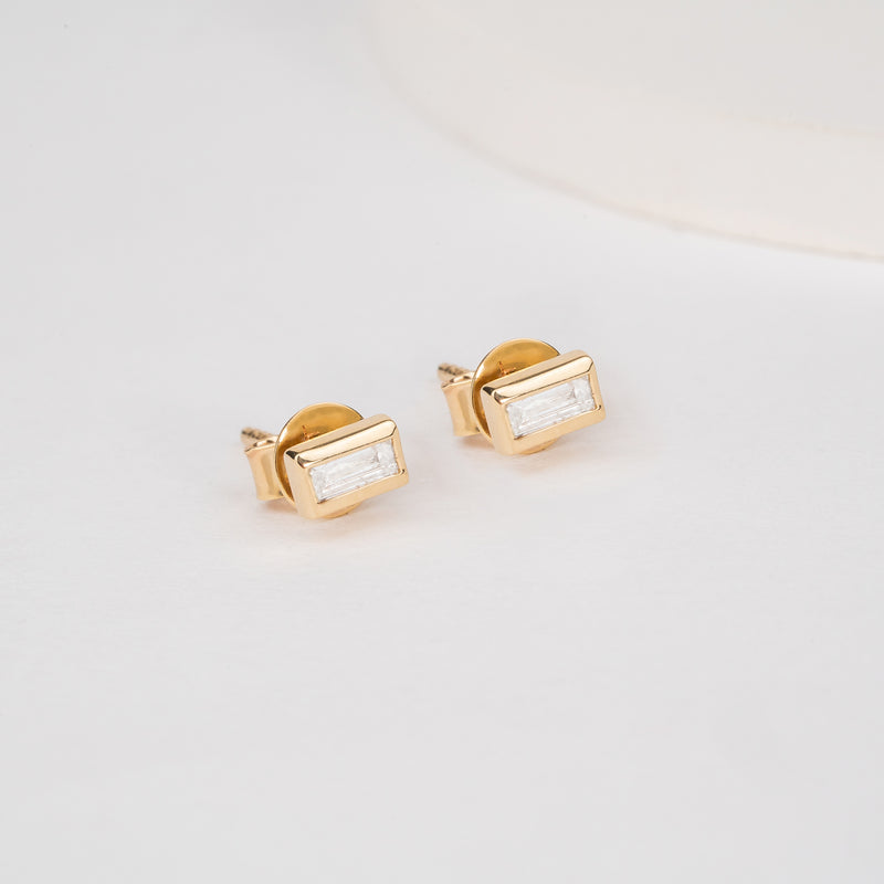 pair of dainty Natural Baguette Diamond stud Earrings