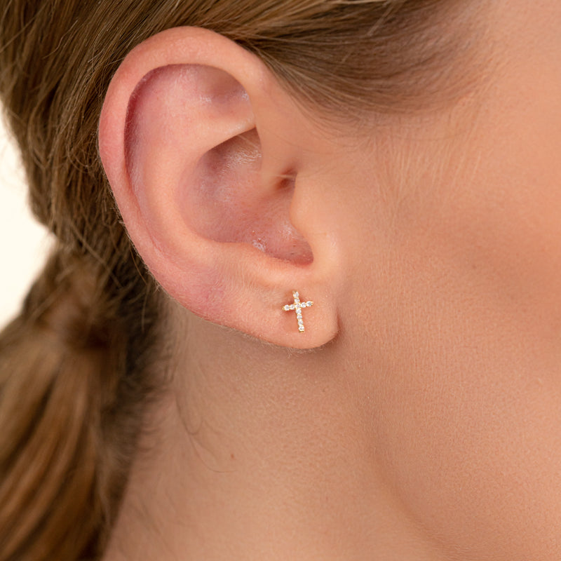 Handmade Gold and Diamond cross shape stud Earrings