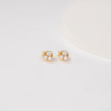 dainty solid 14k Yellow Gold Diamond Cluster Earrings