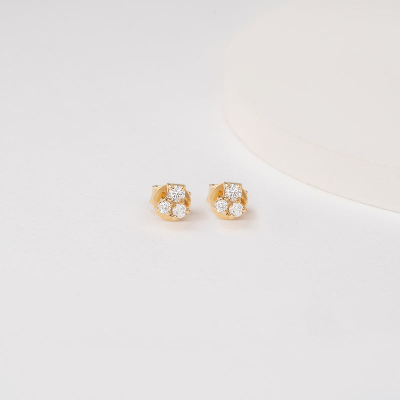 dainty solid 14k Yellow Gold Diamond Cluster Earrings