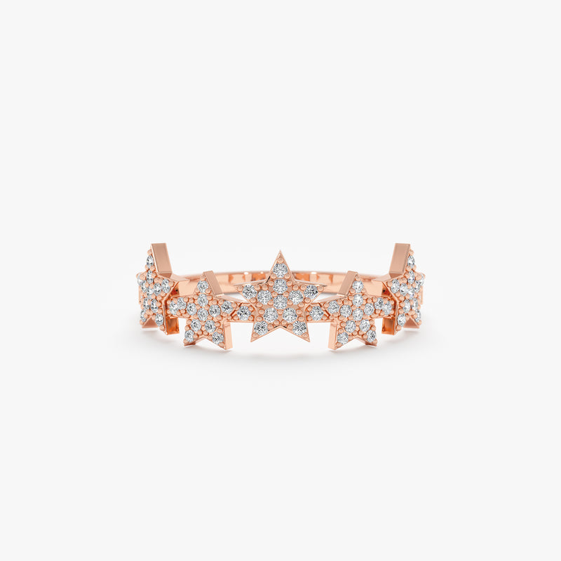 Rose Gold Multi Diamond Pave Star Ring