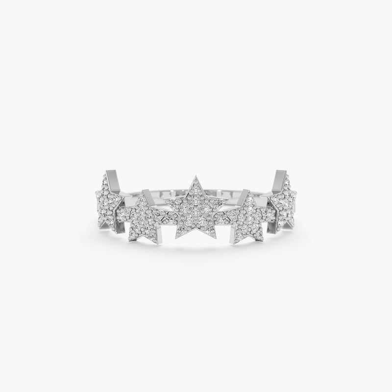 White Gold Multi Diamond Pave Star Ring