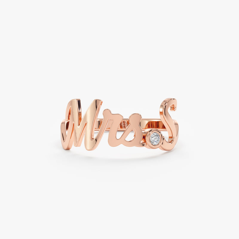 Rose Gold Mrs. Title and Initial Ring with Diamond