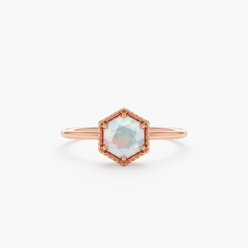 Rose Gold Hexagon Shape Opal Ring
