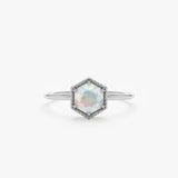 White Gold Hexagon Shape Opal Ring