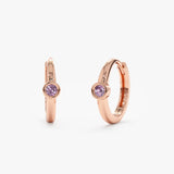 Pair of handmade solid 14k Rose Gold Amethyst Huggies