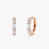 handcrafted pair of solid 14k Rose Gold Dainty Diamond huggies Earrings