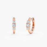 Solid 14k rose gold Petite Diamond Rose Gold hoop Huggies